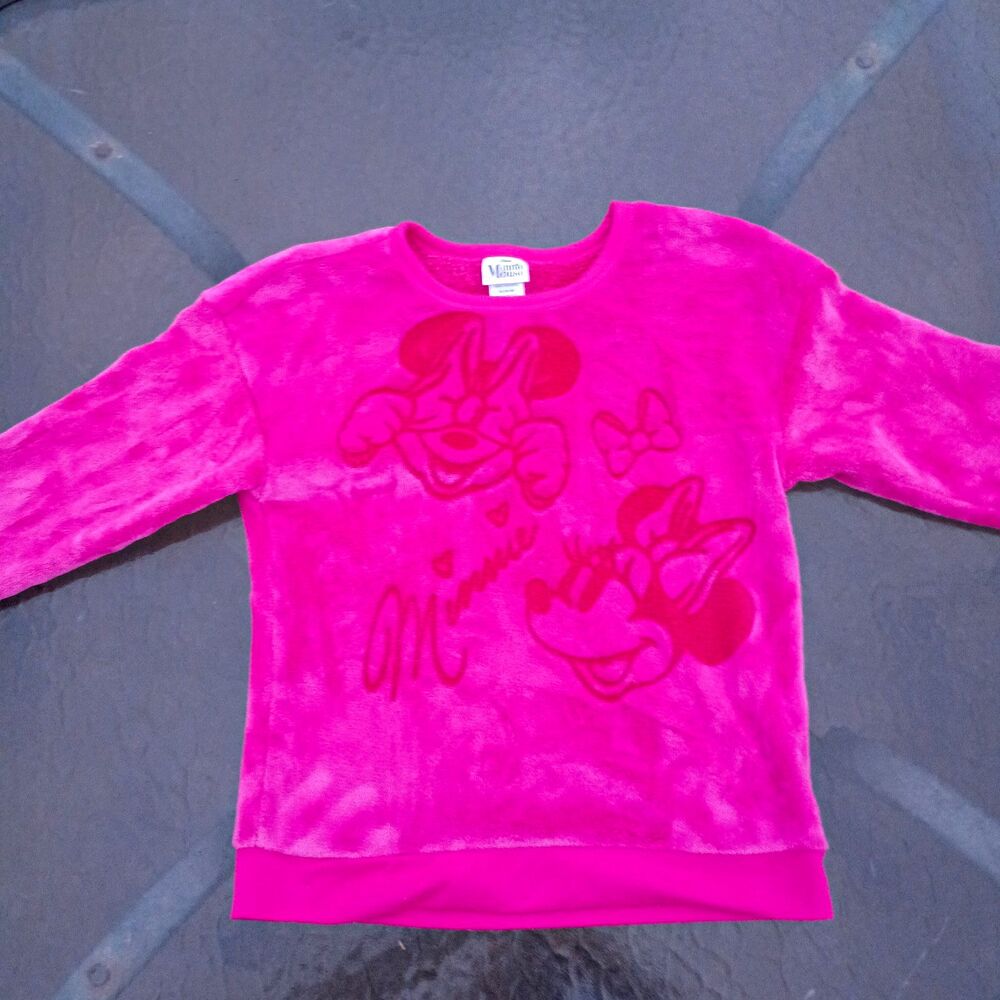 Disney Minnie Mouse Girls Pink Fleece Pullover Sweatshirt Graphic Print S